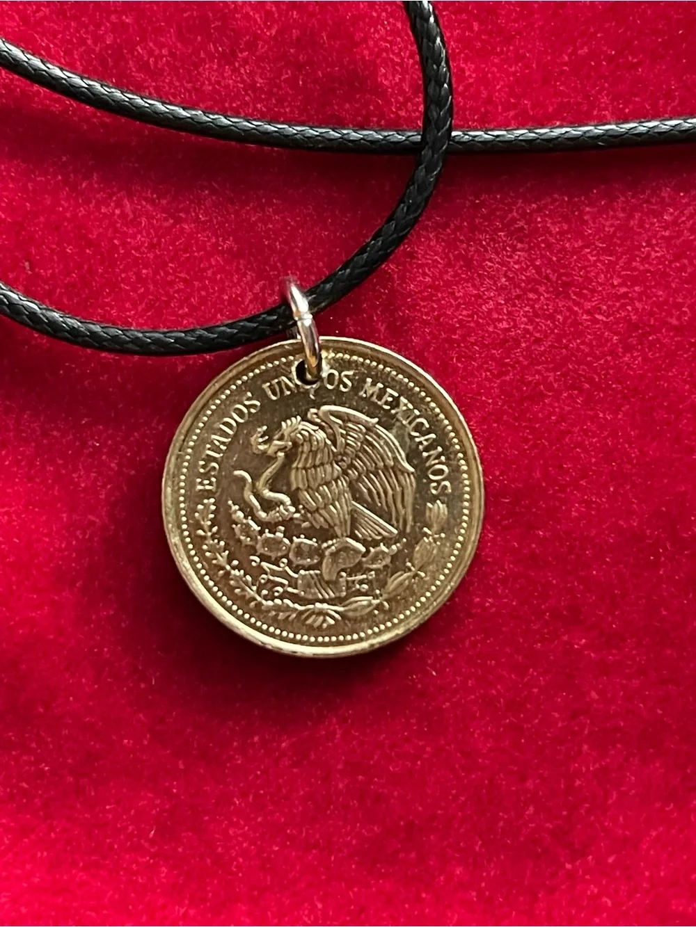 Mexican Coin Pendant on Black Cord necklace - Picture 1 of 3